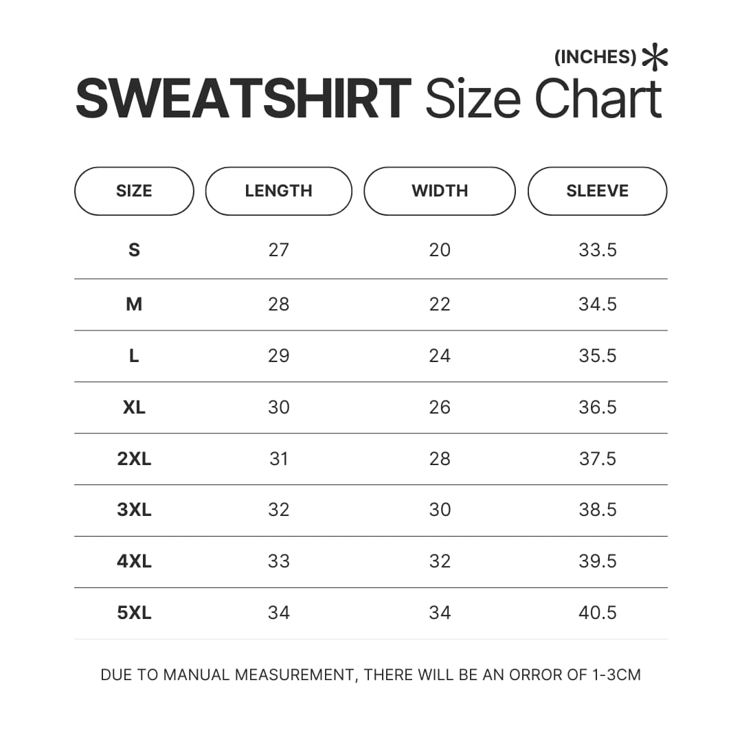 Sweatshirt Size Chart - Persona 5 Store