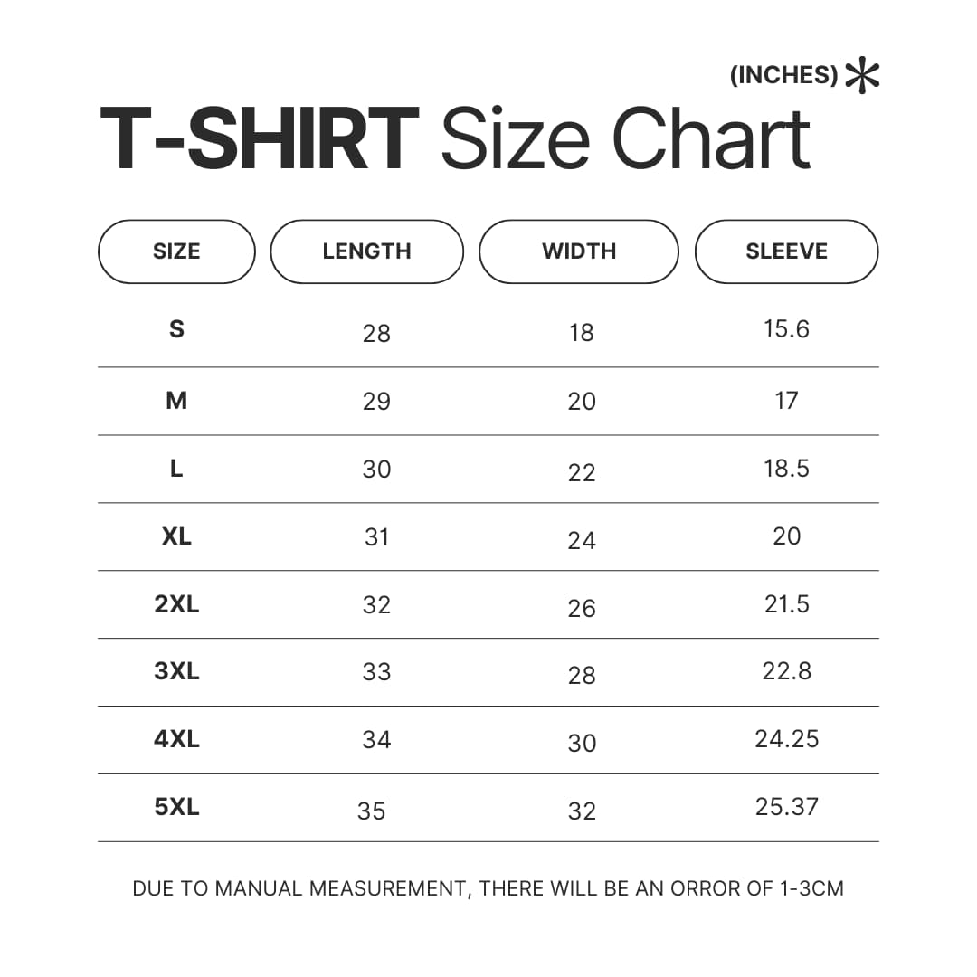 T shirt Size Chart - Persona 5 Store